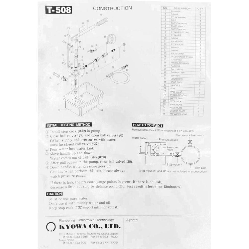 Kyowa T50KP / T-508 Hydraulic Pressure Test Pump - KHM Megatools Corp. Kyowa T50KP / T-508 Hydraulic Pressure Test Pump - KHM Megatools Corp.